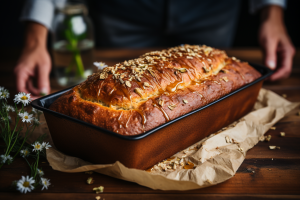 fresh loaf of keto banana bread taken out the oven